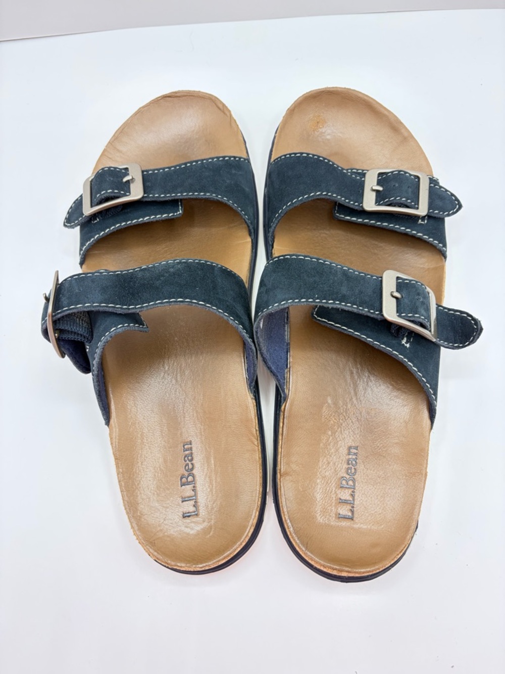L.L. Bean Women’s Sz 8 Eco Comfort Leather Two Strap Blue Sandal Coastal Summer